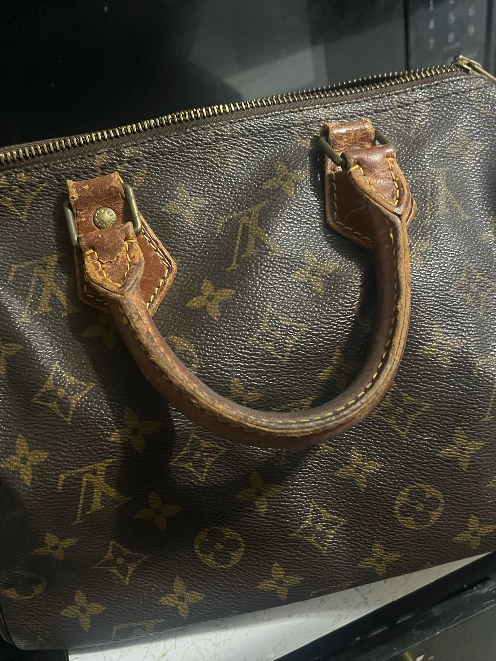 Vintage Louis Vuitton Brown Monogram Top-Handle Satchel with Tan Accents